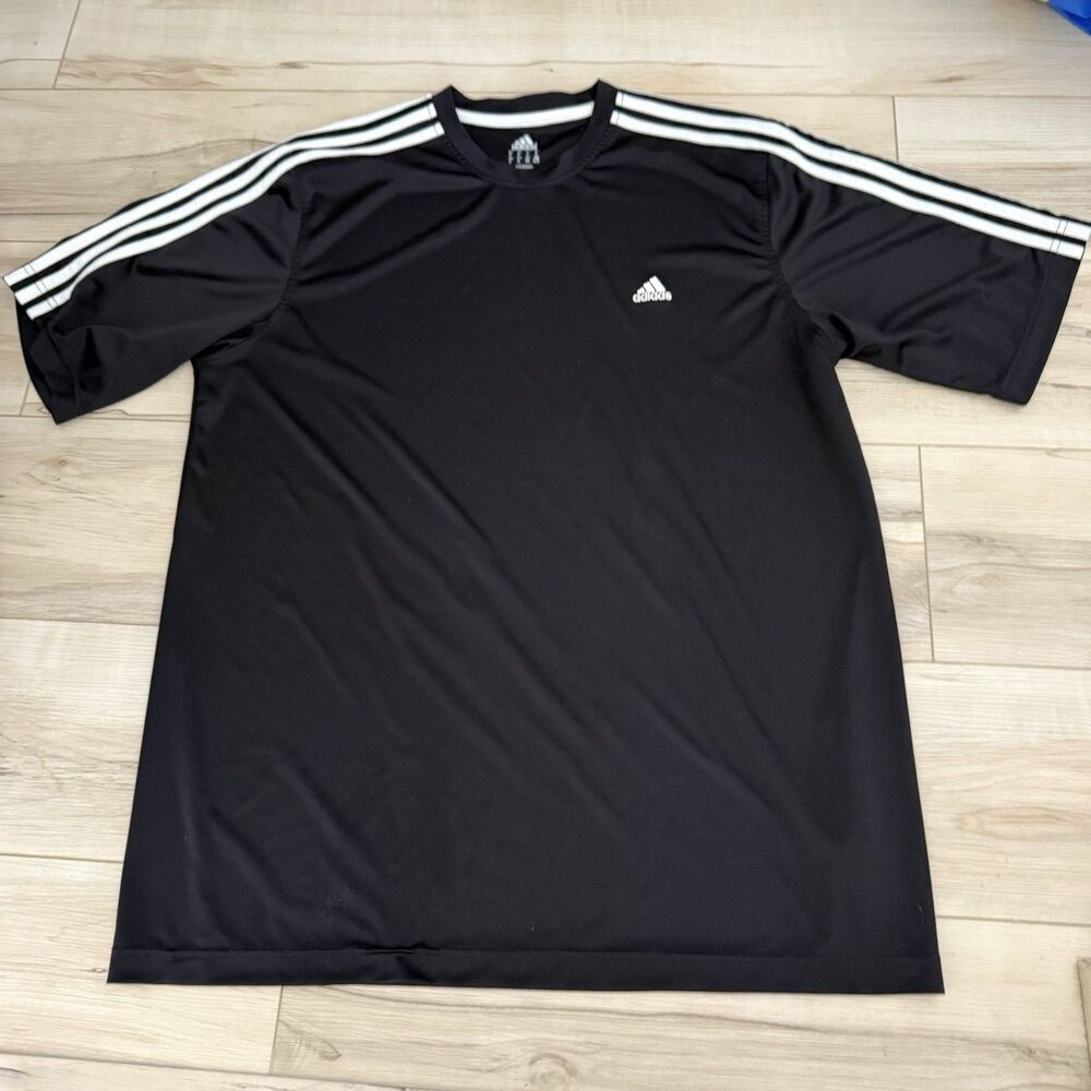 adidas Climalite Men’s XL Black/White Breathable Logo 3-Stripes Crew Tee Shirt